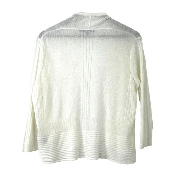 Apt 9 Women White Open Front Knit Cardigan Sweater Lightweight MP Petite 1423R4 - Picture 4 of 12